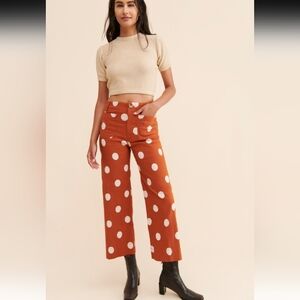 Anthropologie Brown Polka Dot Wide Leg Pants